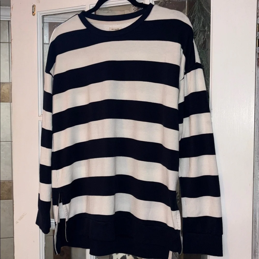 ⚓ Thread & Supply Navy & White Striped Oversized Sweater Small Coastal Nautical
